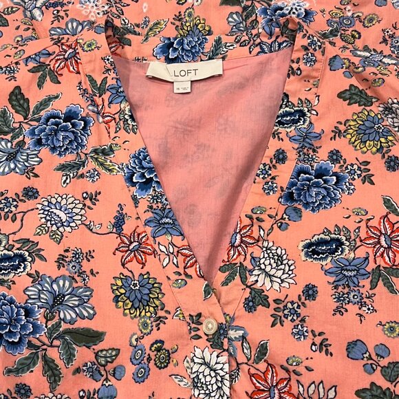 Loft Floral Short Sleeve Lined Swing Mini Dress, Cotton, Pink Blue, 16 - Picture 5 of 12